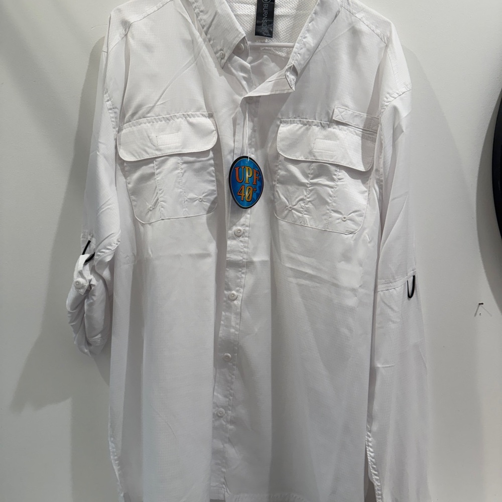 Burnside White Button-Up Shirt with UPF 40+